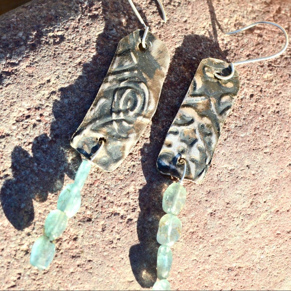 Conceptual Subculture Jewelry - Blue Apatite Embossed Sterling Silver Earrings 925